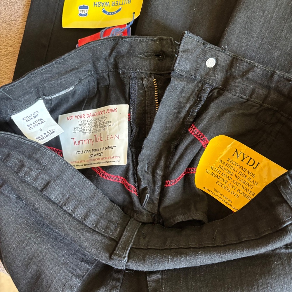 NYDJ Tummy Tuck Jeans Black Wide Leg Pants Butter Wash Made in USA 427B Size 8 - Picture 5 of 9